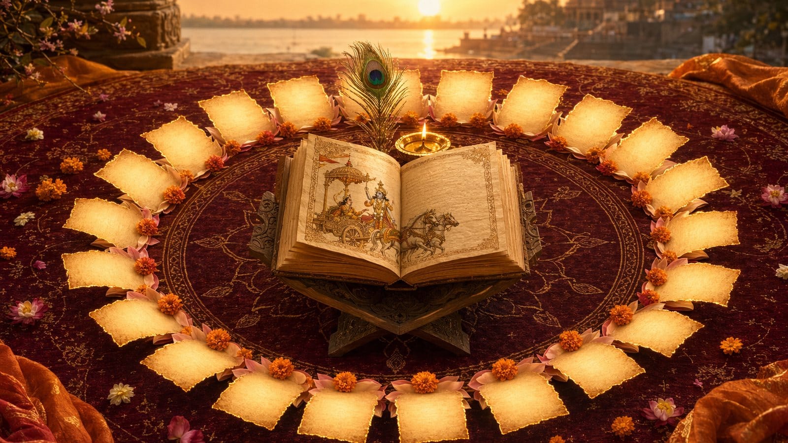 Mandala of Bhagavad Gita teachings on life karma and peace