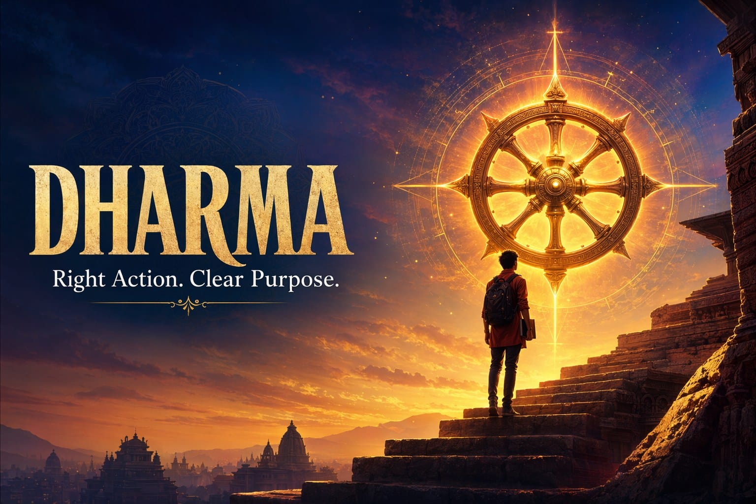 Symbolic path of Dharma showing right action and clear purpose
