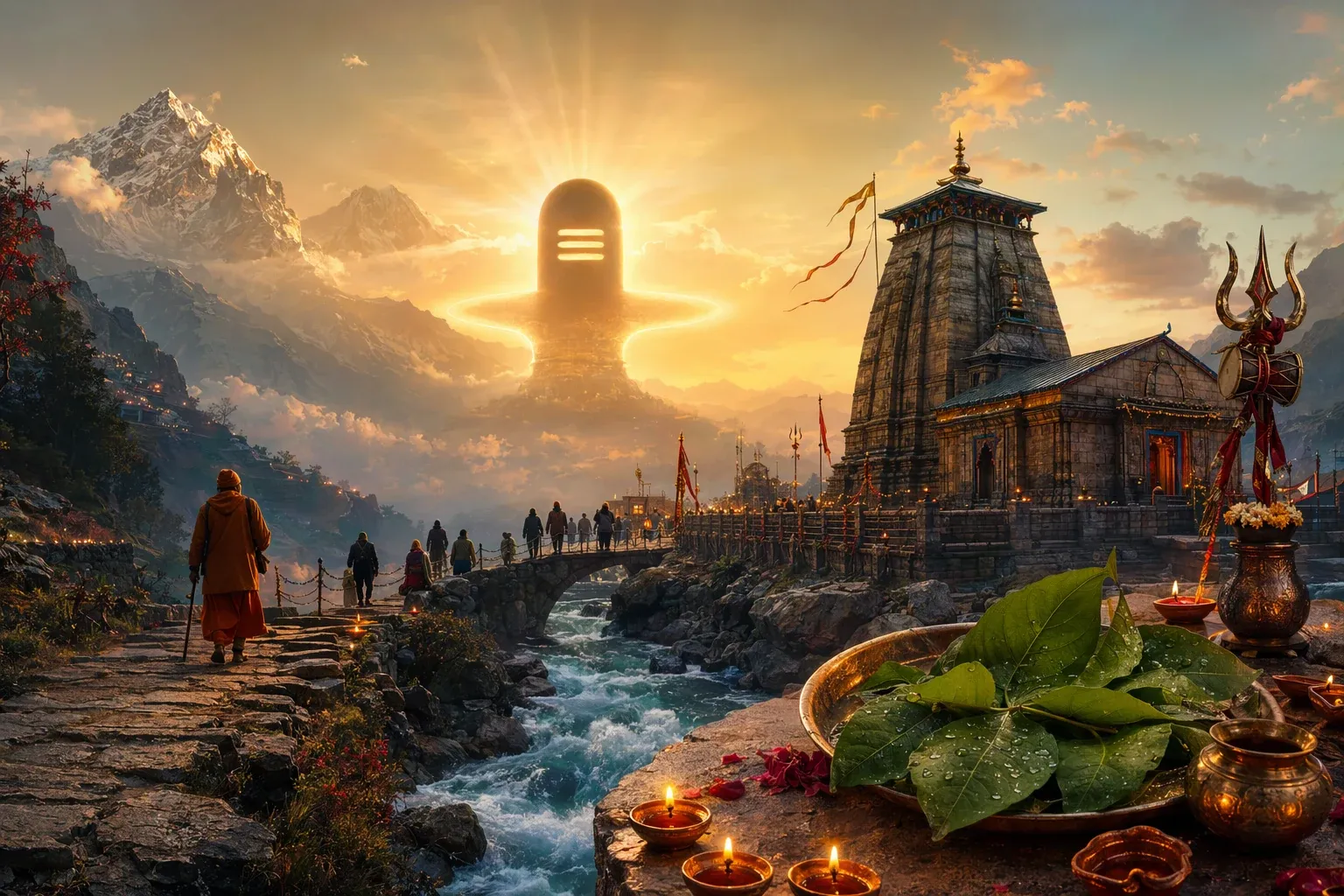 Respectful Shiva temple and Jyotirlinga pilgrimage illustration for Which Jyotirlinga Is Hardest to Visit? Kedarnath, Bhimashankar, and Sacred Journeys Explained.