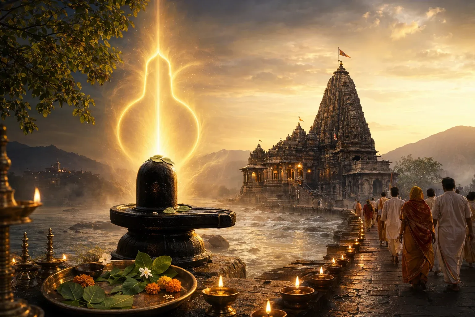 Respectful Shiva temple and Jyotirlinga pilgrimage illustration for How Were Jyotirlingas Formed? Swayambhu, Temple Legends, and What Tradition Says.