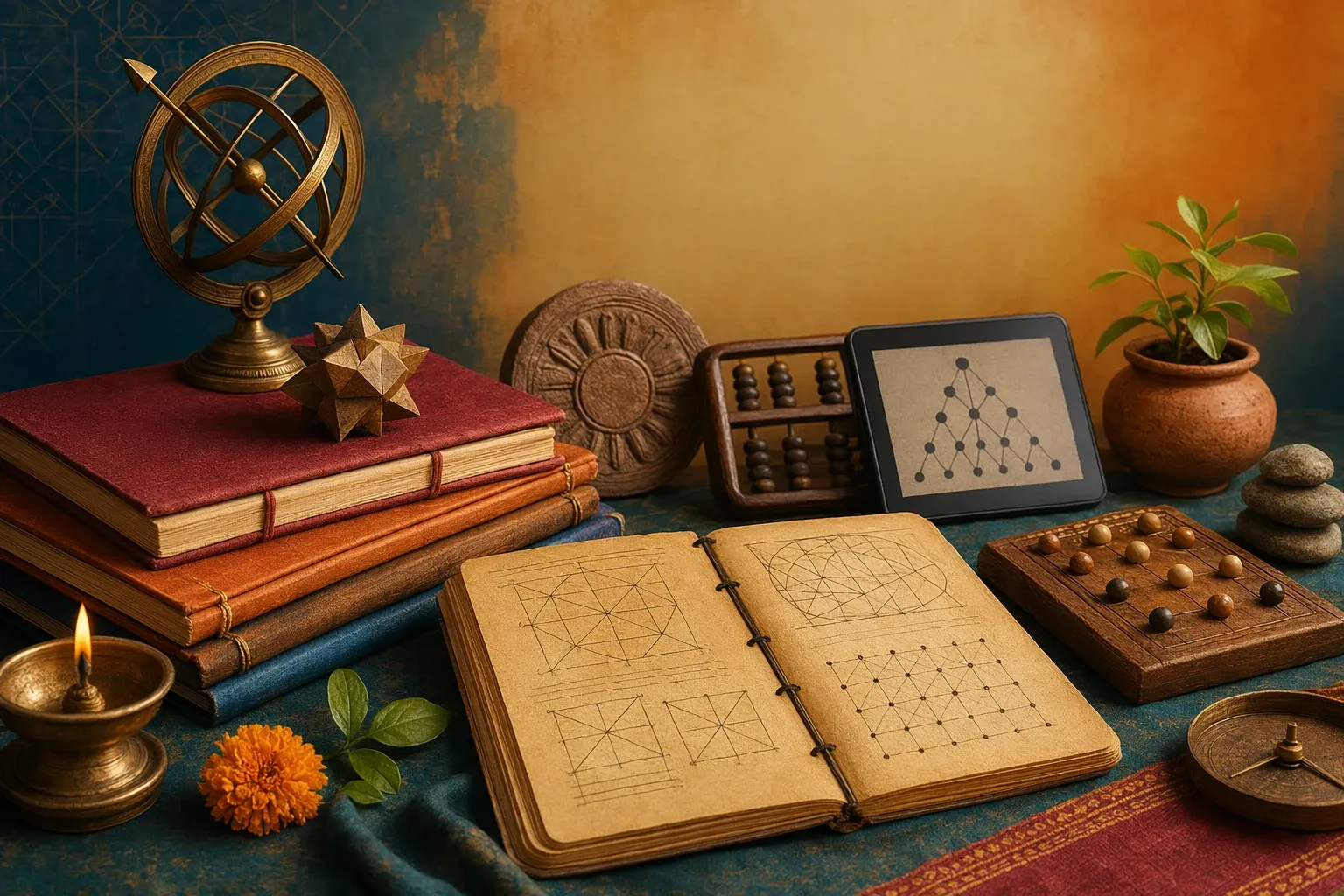 Editorial illustration for Best Ways to Learn Indian Mathematics: Books, Courses, and Safe Resources: a concrete article-specific Indian cultural editorial scene for Best Ways to Lea...