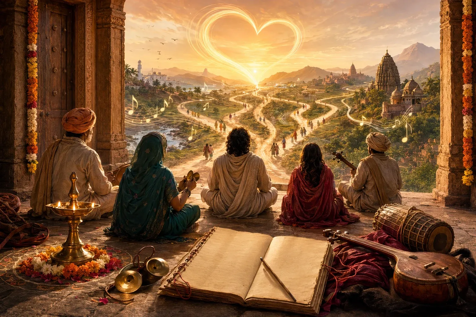 Editorial illustration for What Is the Bhakti Movement? Meaning, Simple Explanation, and Main Ideas: The Bhakti Movement introduced as personal devotion, accessible spiritual emotion...