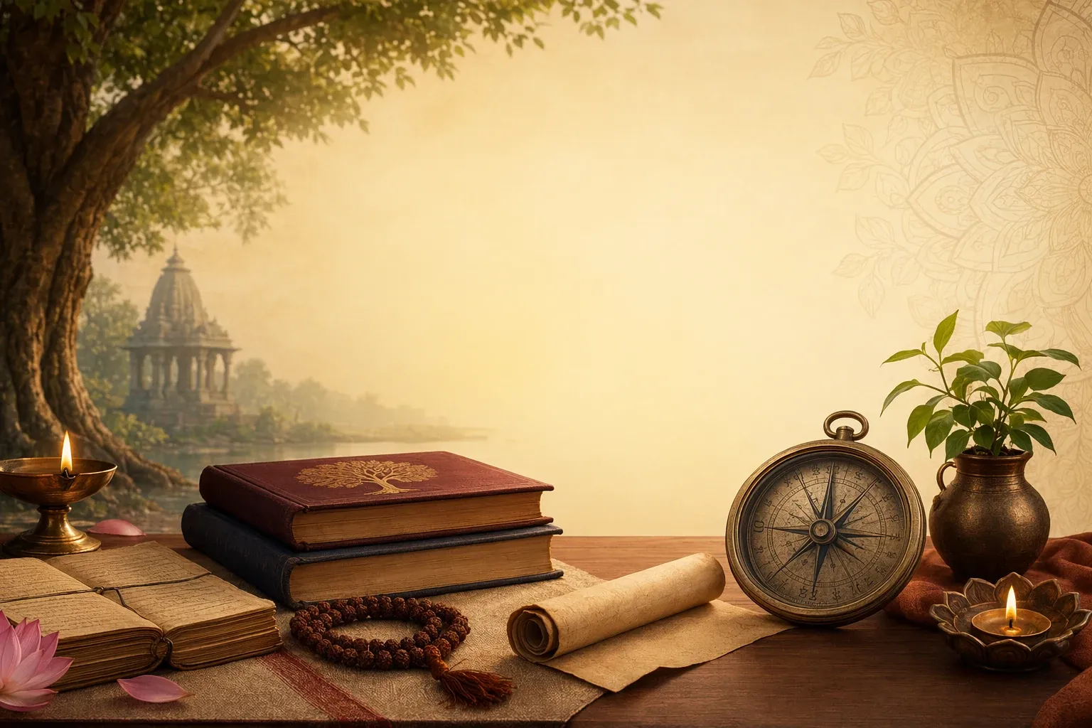 Editorial illustration for What Is Hindu Philosophy? Simple Meaning for Beginners: a concrete article-specific Indian cultural editorial scene for What Is Hindu Philosophy? Simple Me...