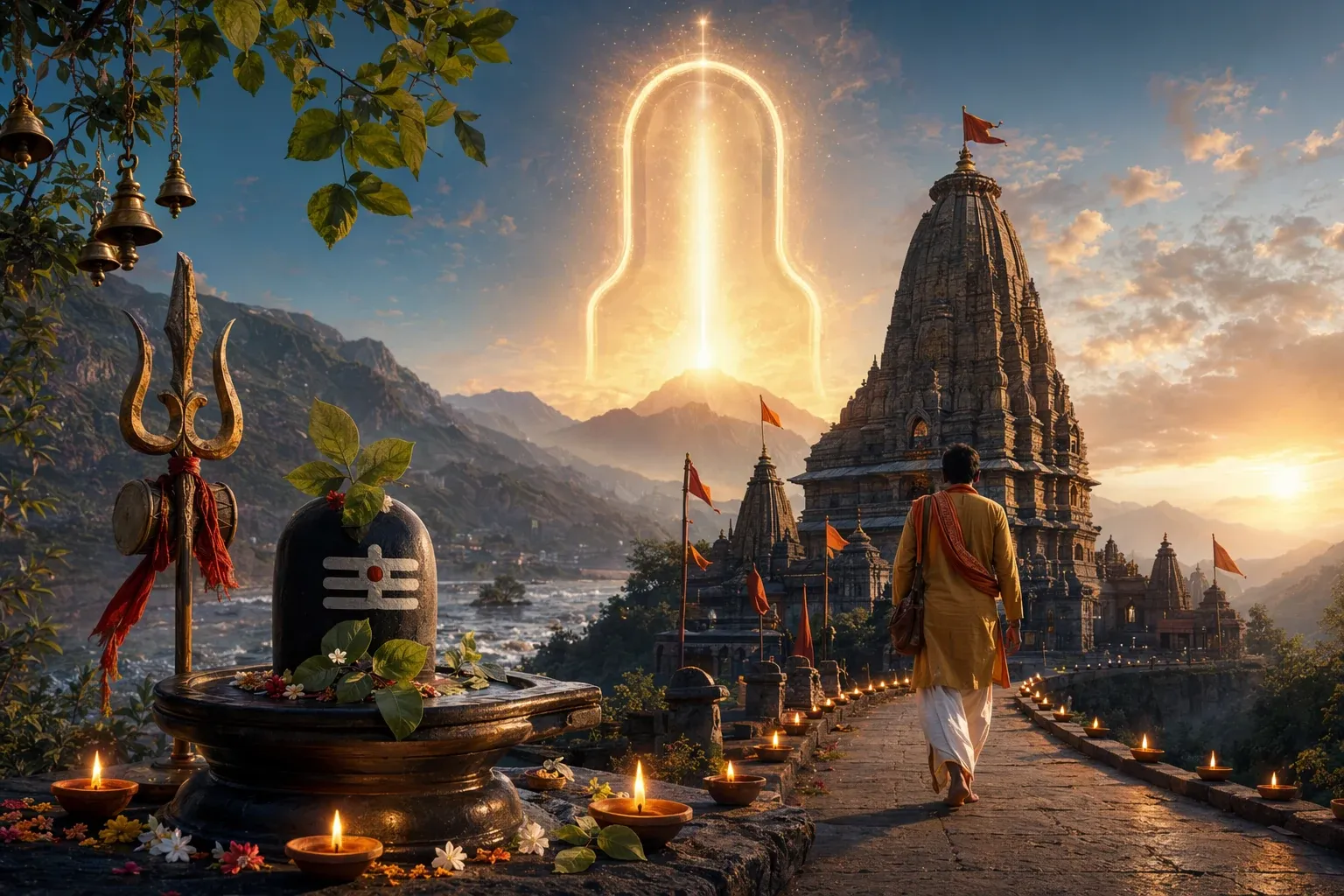 Respectful Shiva temple and Jyotirlinga pilgrimage illustration for Which Jyotirlinga Should You Visit First? Order, Sequence, and Beginner-Friendly Planning.
