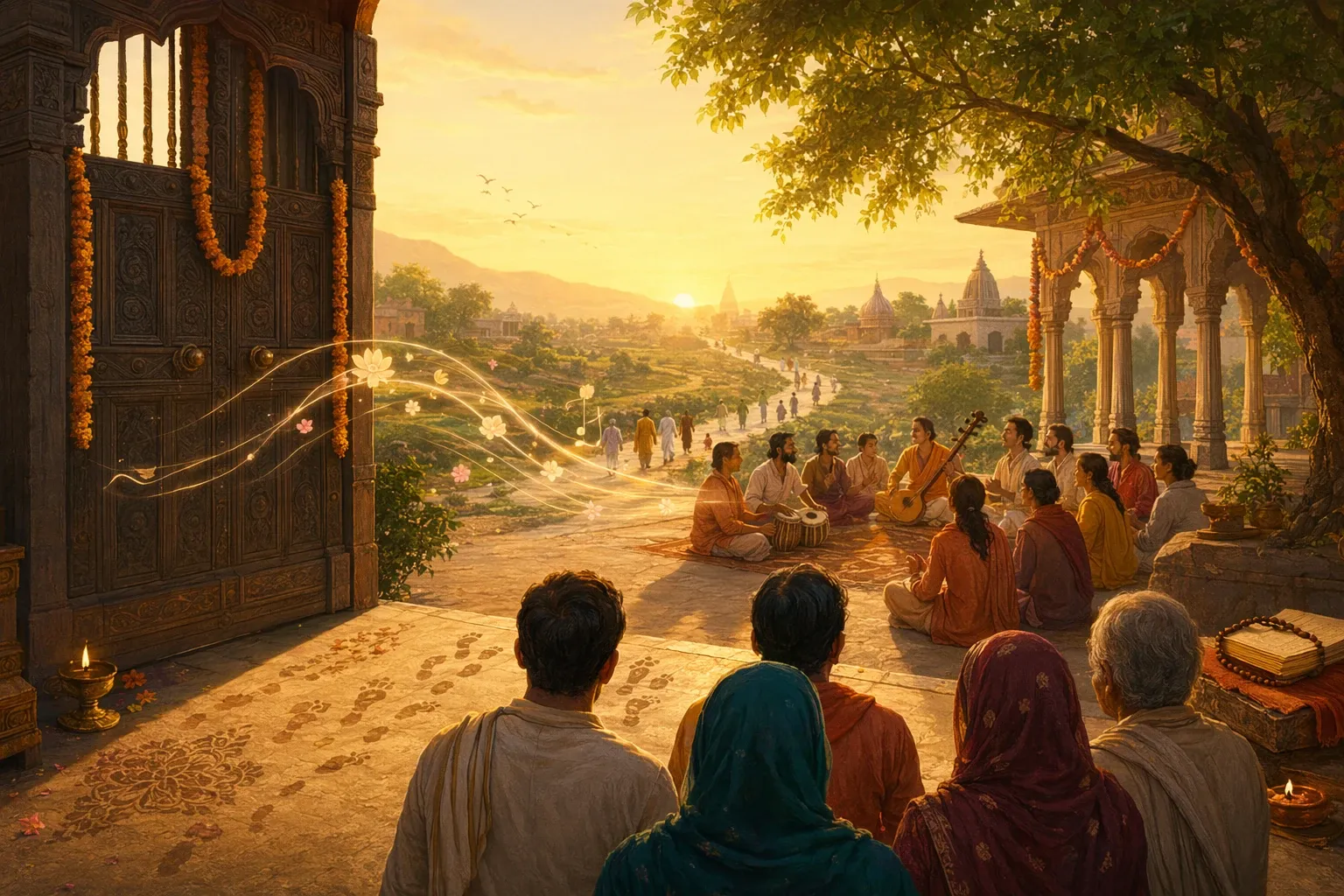 Editorial illustration for Why Did the Bhakti Movement Start and Become Popular?: Why Bhakti became popular: access, emotion, vernacular songs, and direct devotion.