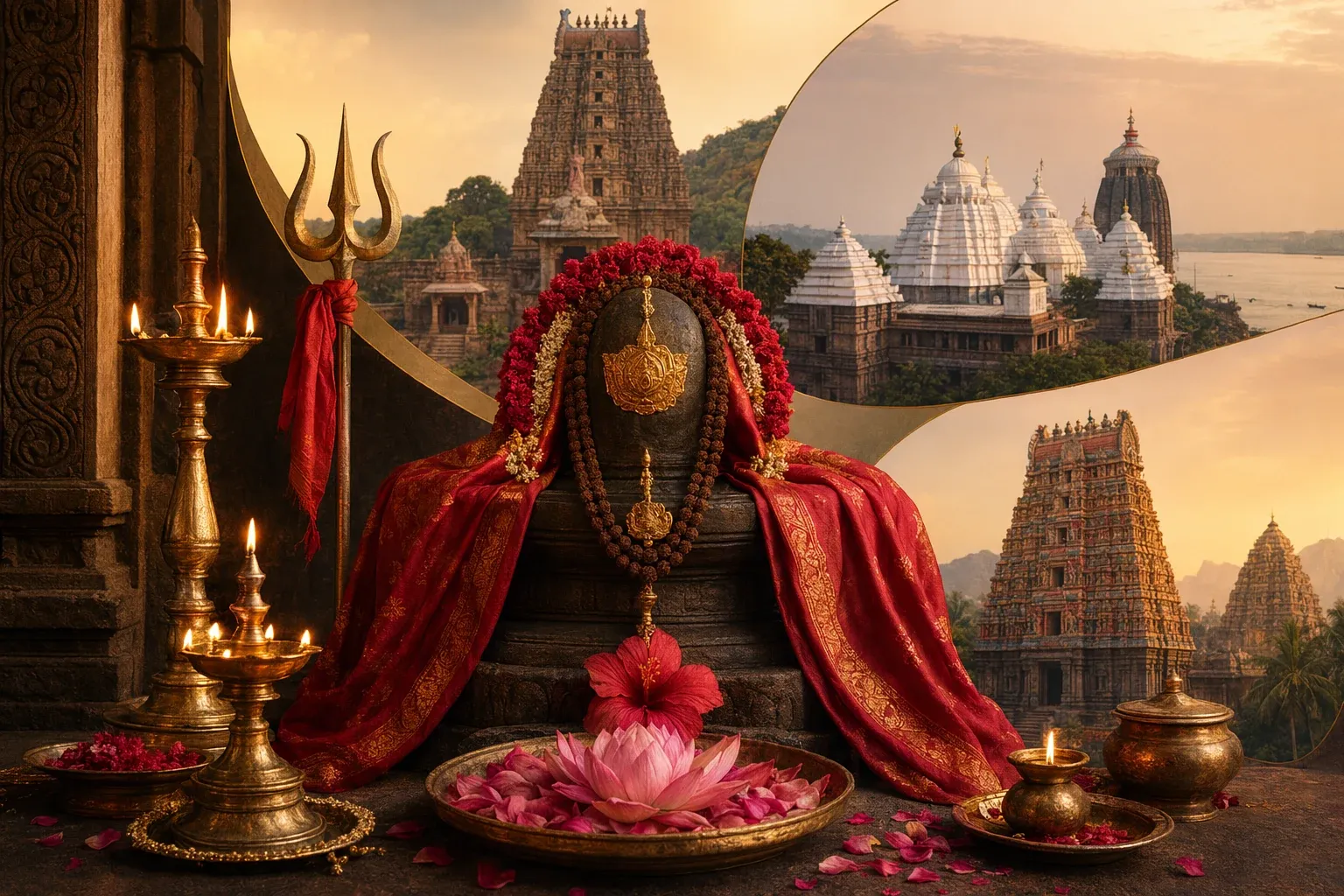 Symbolic Devi temple scene for South and East Indian Shakti Peeth traditions.