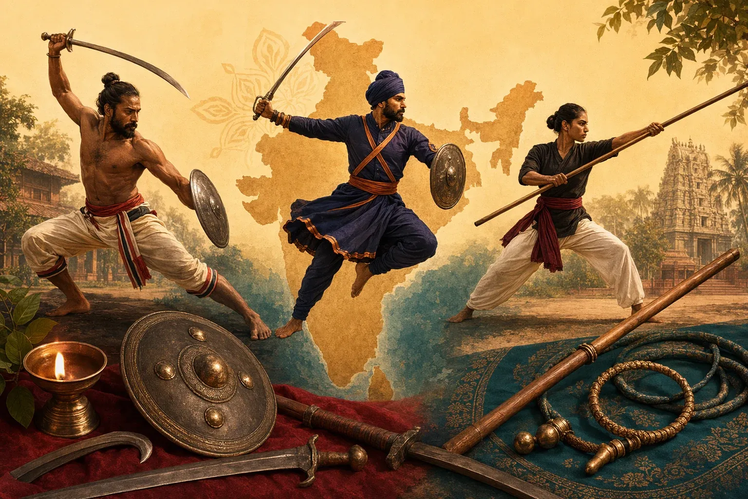 Indian martial arts training scene with traditional practice space, disciplined movement, and cultural heritage details.