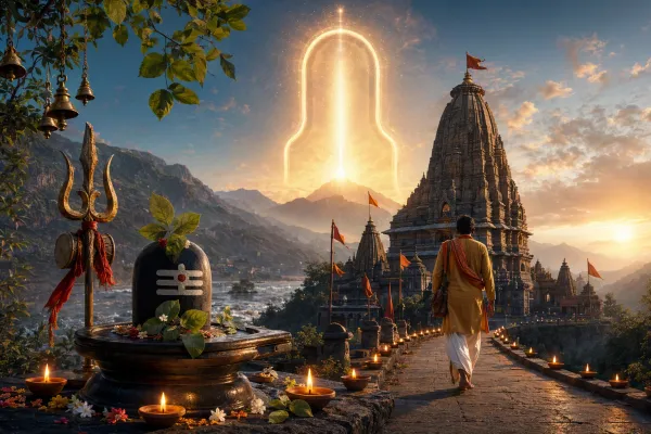 Respectful Shiva temple and Jyotirlinga pilgrimage illustration for Which Jyotirlinga Should You Visit First? Order, Sequence, and Beginner-Friendly Planning.